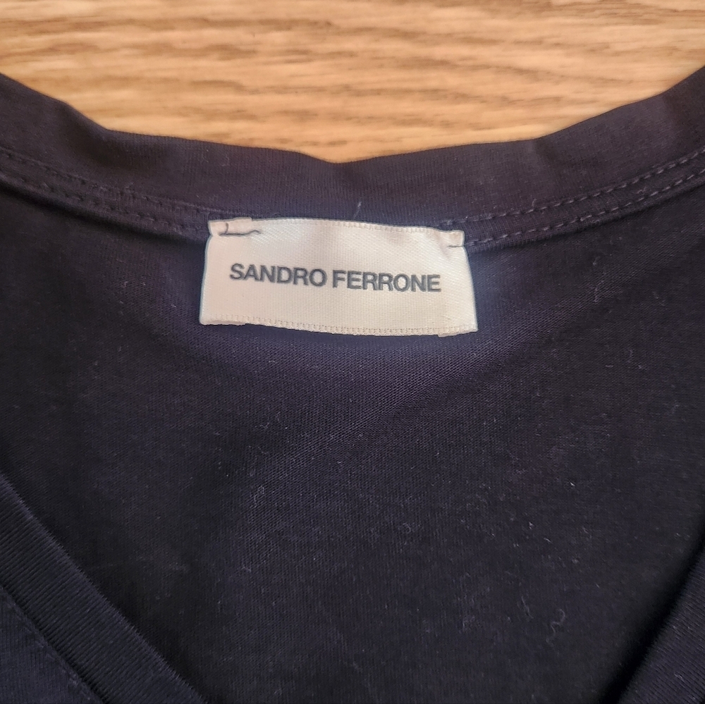 EUC Sandro Ferrone Black Lace Sleeve Women's Top, Size M - Picture 2 of 4